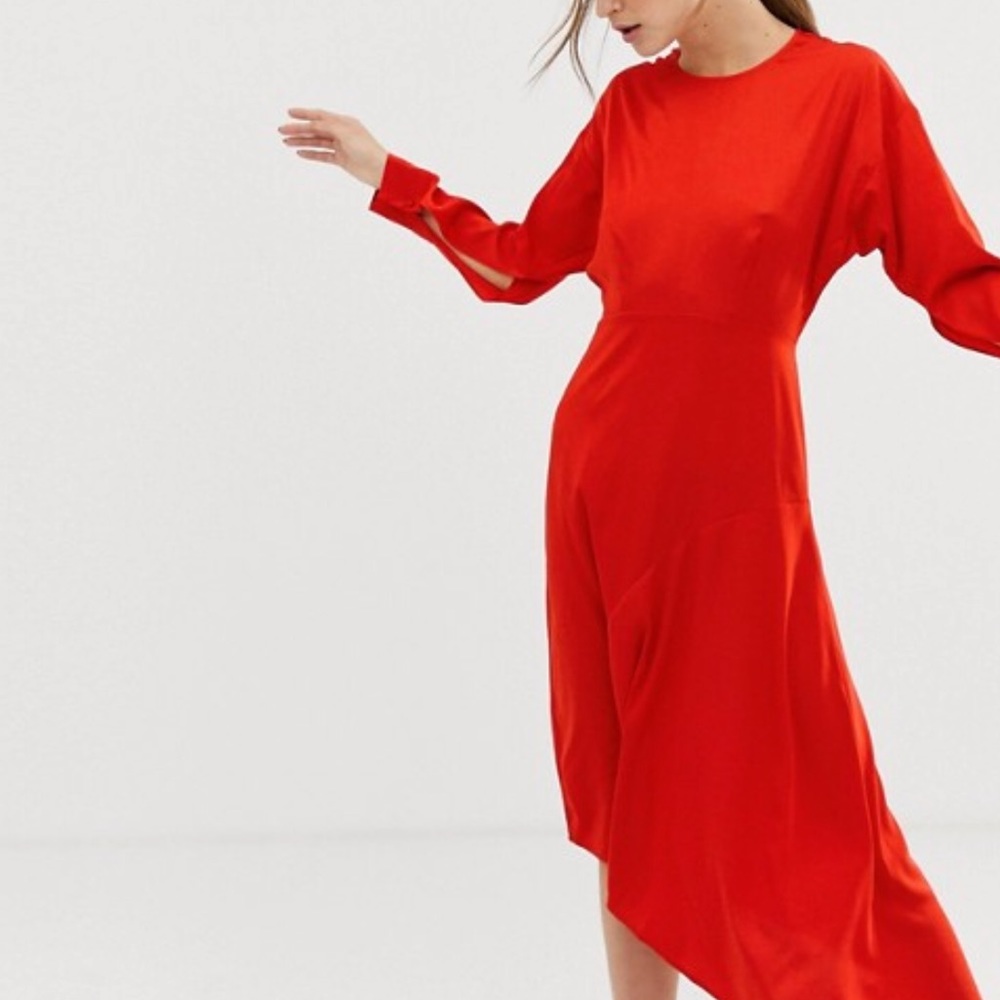 Asymmetric Silk Red dress